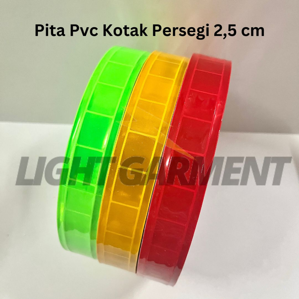 Pita Scotchlite Skotlet Scotlight PVC Reflektif 2,5cm per 1 Meter motif Persegi / Pita Reflektor Baj