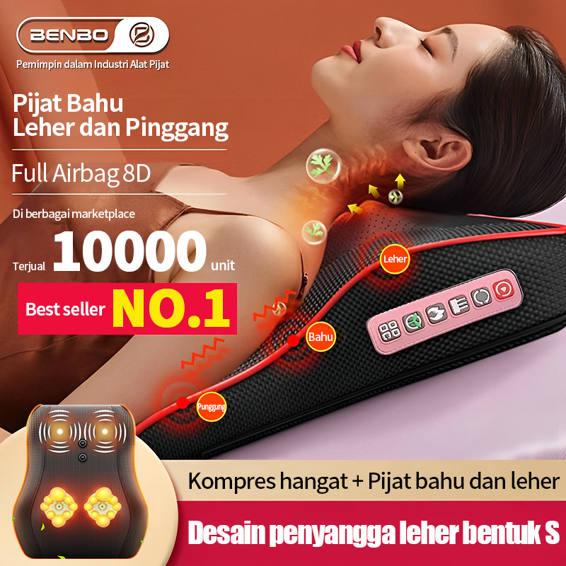BENBO 4 kepala pijat Pijat Bahu Leher Multifungsi Pijat Punggung  Bantal Pijat Listrik  Pijat Portab