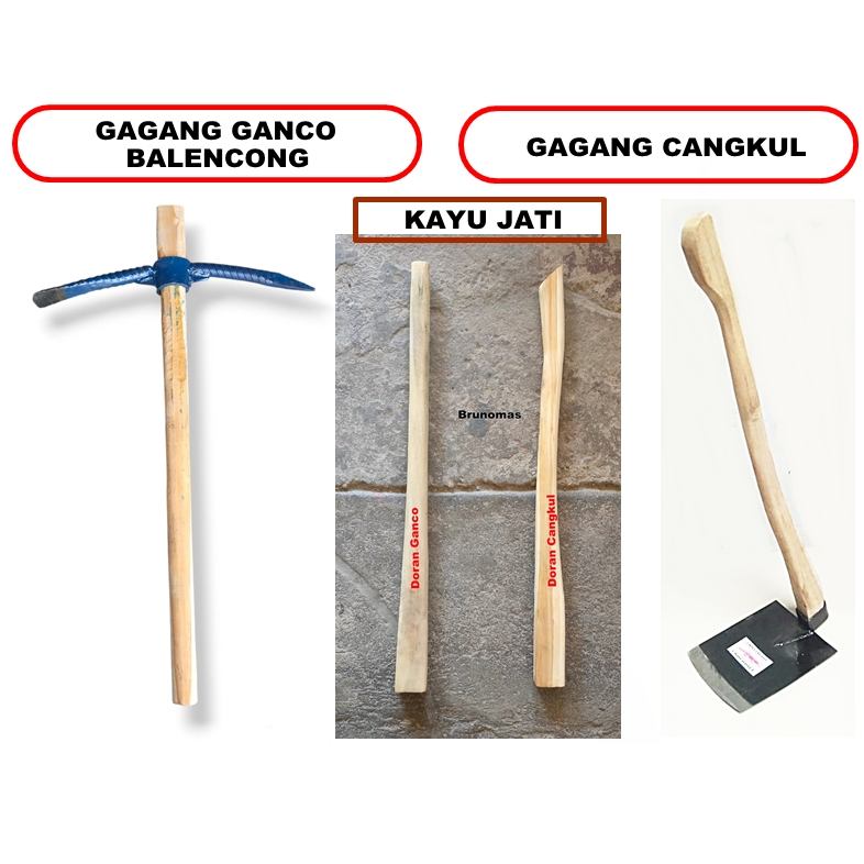 Gagang Cangkul / Ganco 80cm - Doran Kayu Jati Pegangan Pacul