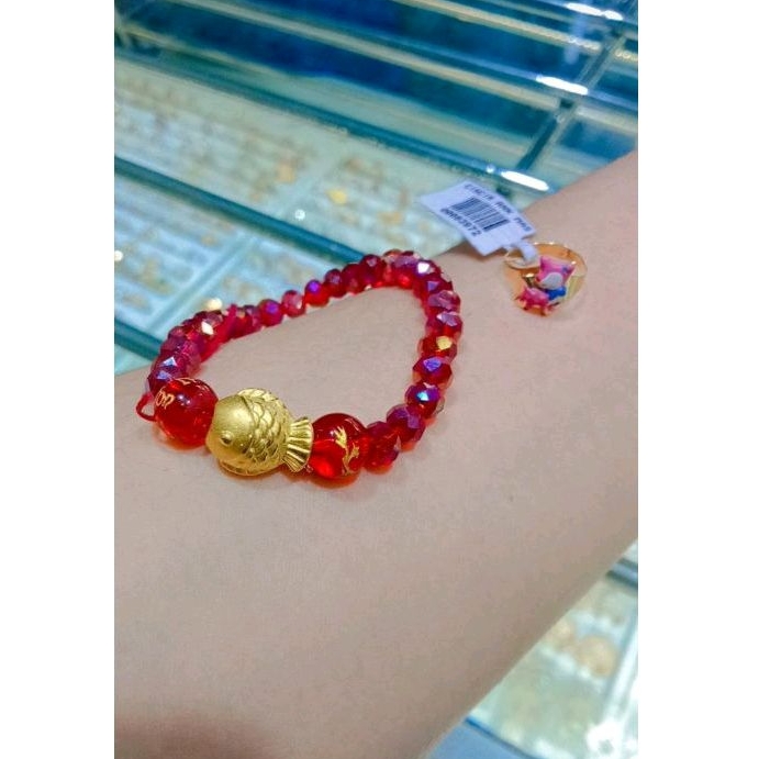 gelang kristal+ cincin anak emas tua