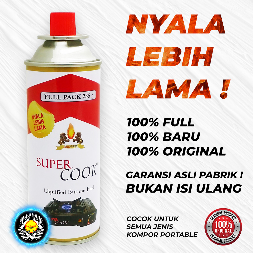GAS KALENG SUPERCOOK BAGUS 235 GR LIQUIFIED BUTANE FUEL / GAS KOMPOR PORTABLE CAMPING KOREAN BBQ BAR