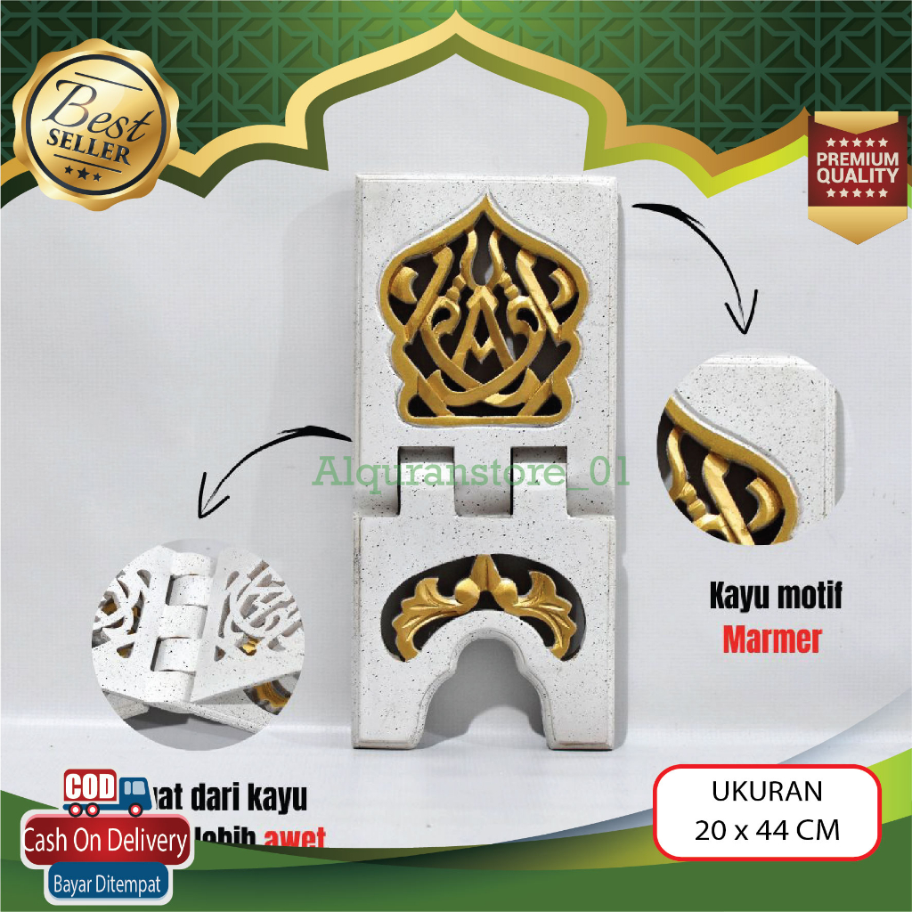 Meja Alquran Rehal Rekal Lipat Sedang Besar Ukir Motif Marmer Iqro Asli Ukuran 20 (P 44cm L 20cm) Li