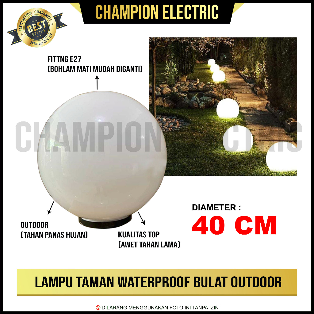Lampu Taman Outdoor Waterproof Bulat 40 CM