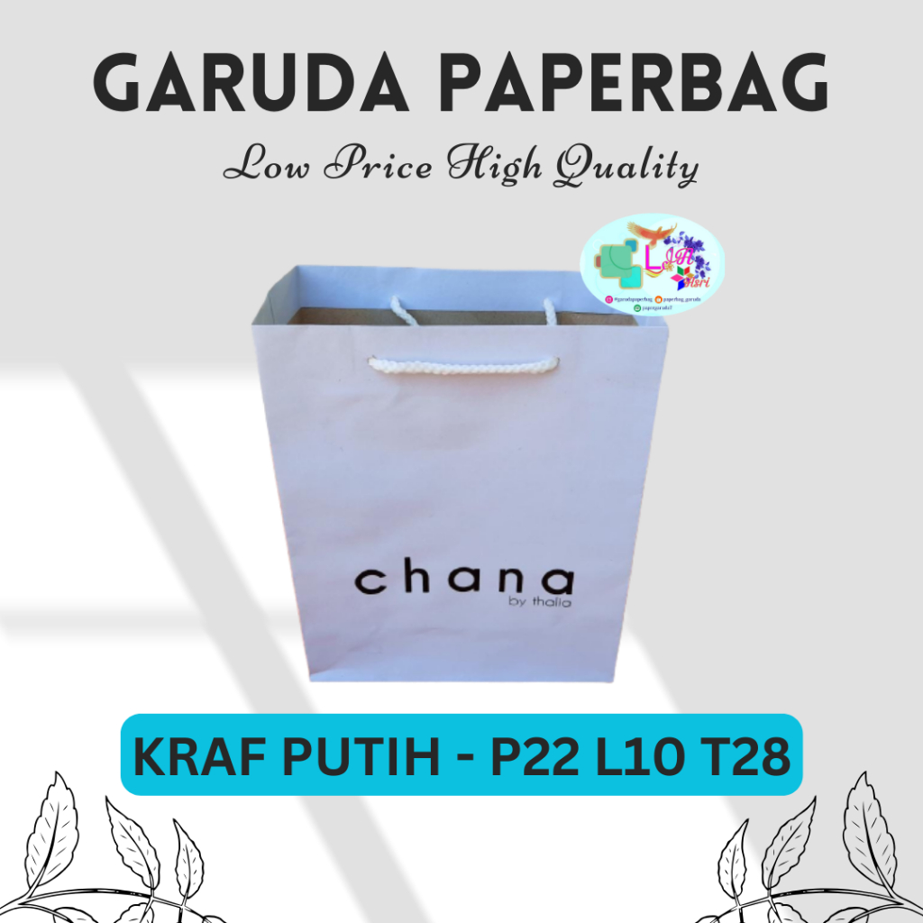 

Paper Bag Murah, Paperbag Bahan Kraf Putih Size Medium P22 L10 T28 Sablon Logo Desain Free