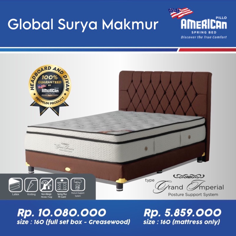 American Pillo Spring Bed Set / Matras Kasur Type Grand Imperial Greasewood