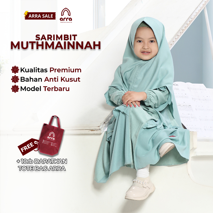 ARRA - Baju Gamis Muthmainnah Fashion Muslim Anak Perempuan Warna Coffee Mint Mustard Bahan Madina Cotton Mix Lady Zara - Size XS S M L XL XXL