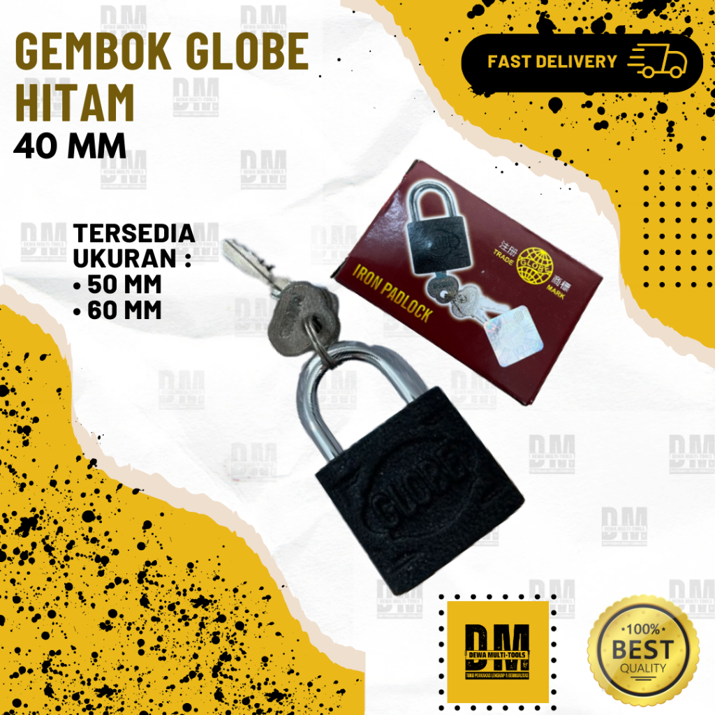 GLOBE Gembok Hitam Kunci Pintu Rumah Koper 40 50 60 mm - Iron Padlock