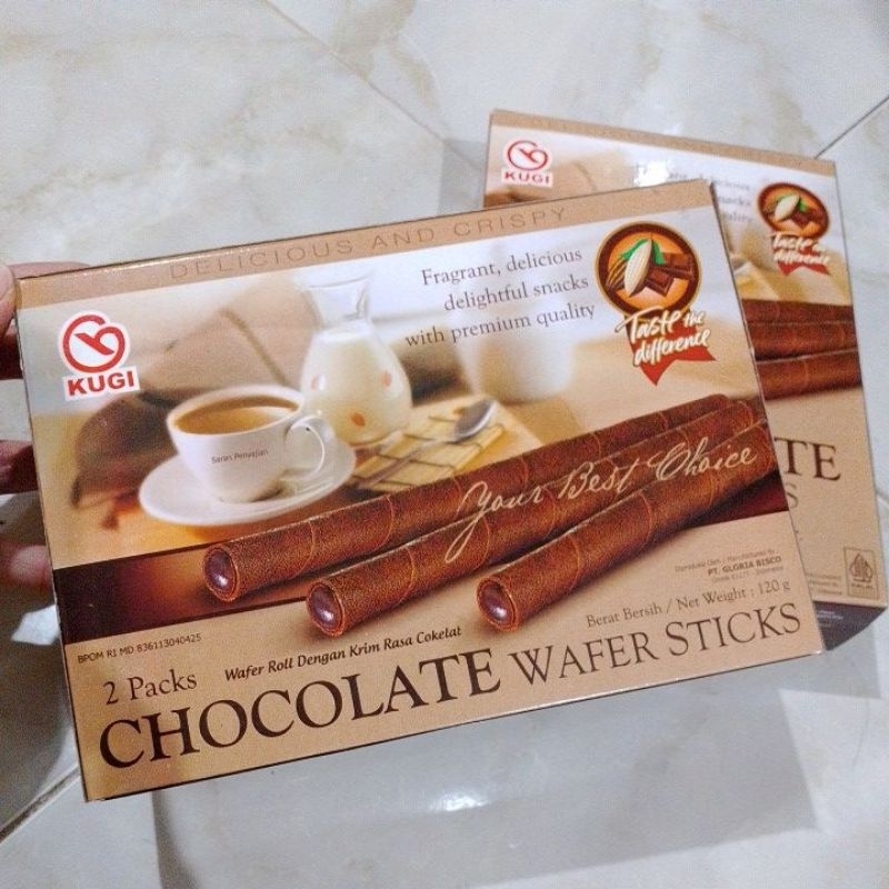 

KUGI CHOCOLATE WAFER STICKS 120g 1DOS ISI 24pc/WAFER ROLL/WAFER HAJATAN/SNACK HAJATAN