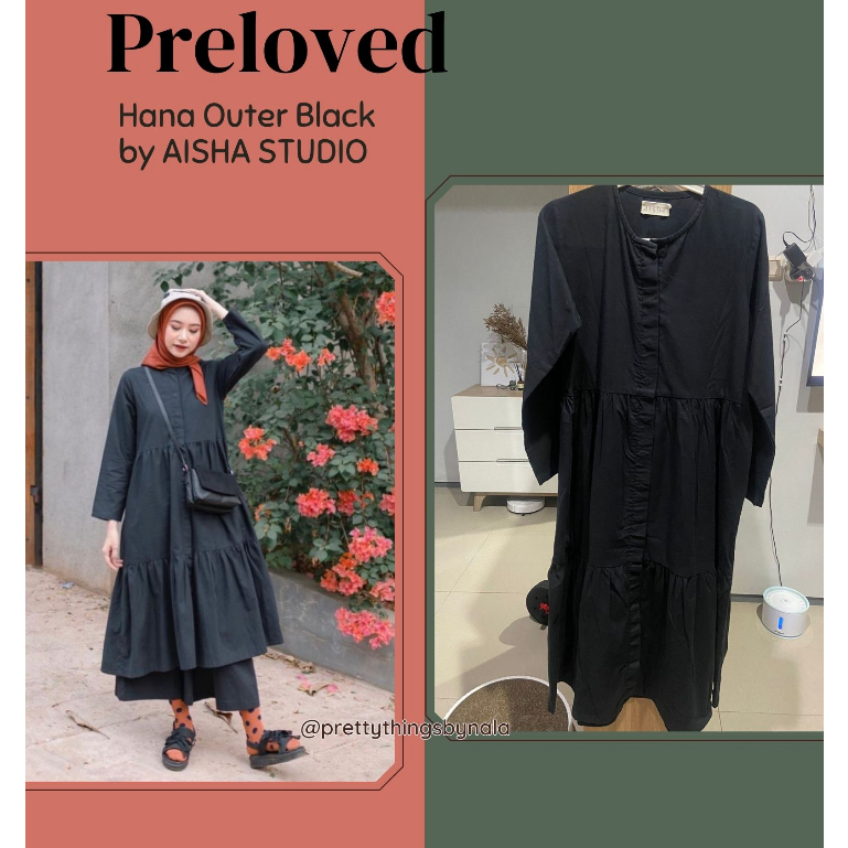 Preloved Dress Hana Outer aisha studio tunik hijab black atasan hitam