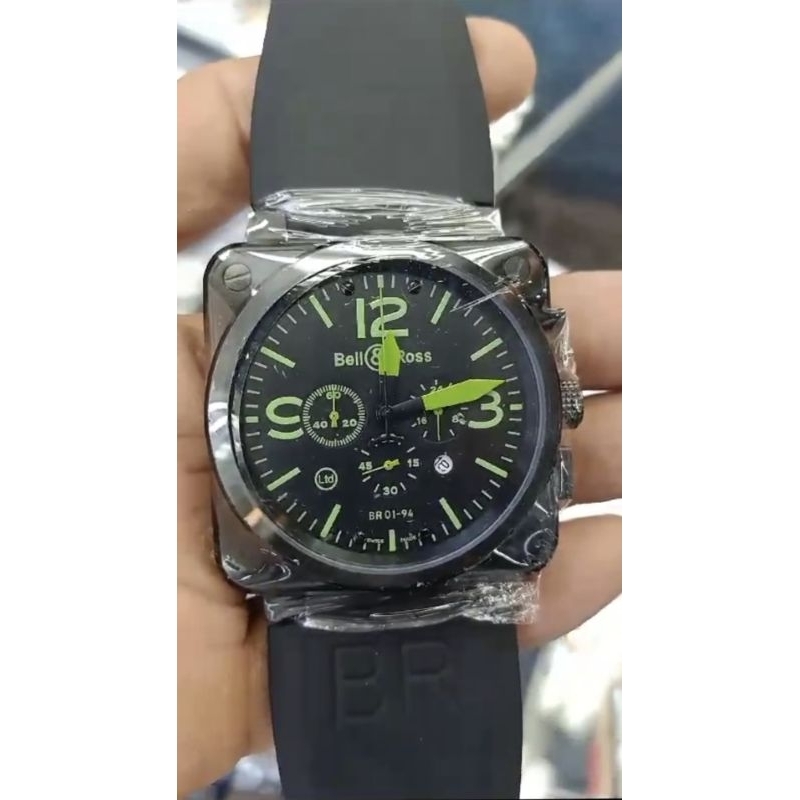 JAM TANGAN PRIA BELL & ROSS BR01-94 CHRONO GREEN RUBBER SUPER PREMIUM AAA