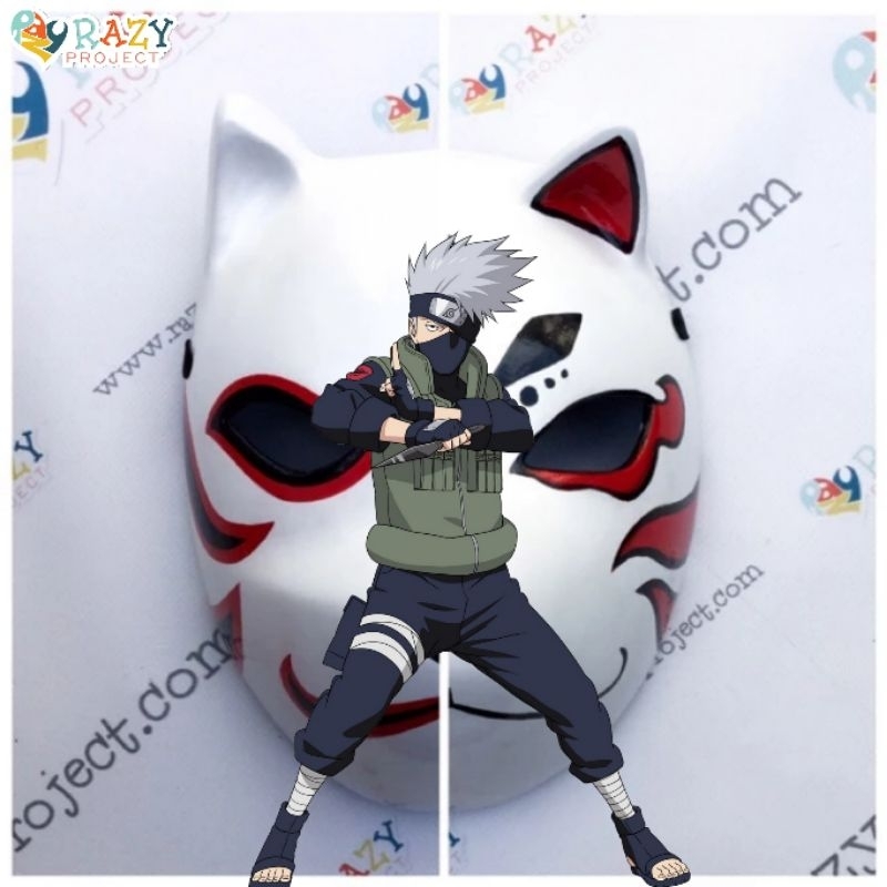 Anbu Kakashi Hatake Naruto Kitsune Fox Rubah Mask Topeng Kayu Cosplay Anime Jepang