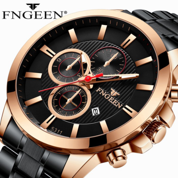 Jual JAM TANGAN PRIA IMPORT FNGEEN ORIGINAL RANTAI STAINLESS HITAM JAM084B5 Berkualitas