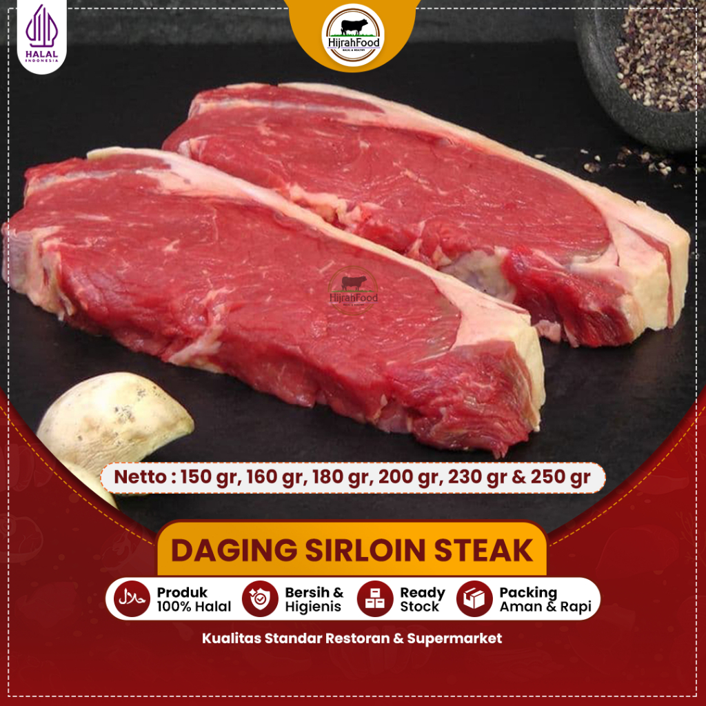 

Daging Sapi Beef Sirloin Steak AUS Fresh Frozen Has Luar Pilih Varian Segar Berkualitas Bersih Higienis