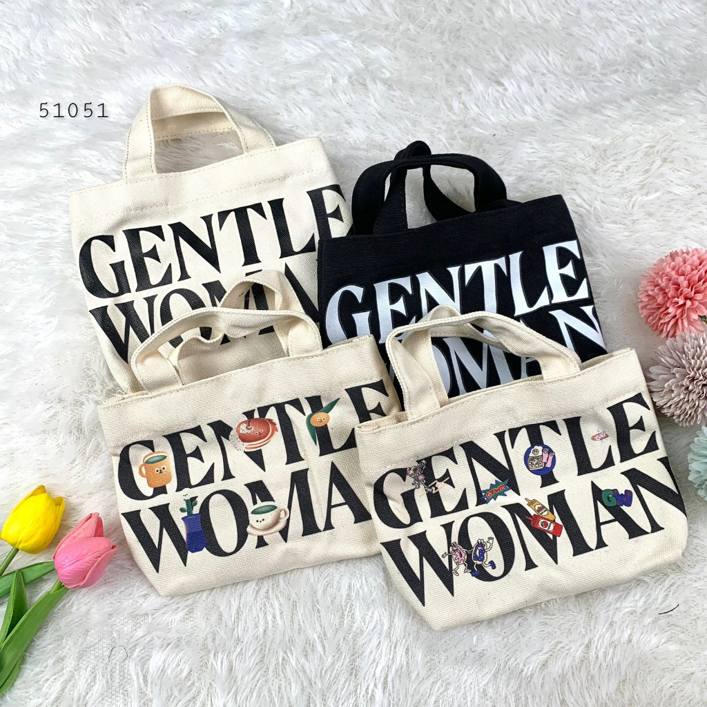 51051 TAS HANDBAG GW GENTLE WOMAN VARIASI POLOS KOMBINASI MOTIF UK KECIL 2 WARNA BLACK AND CREAM TAS
