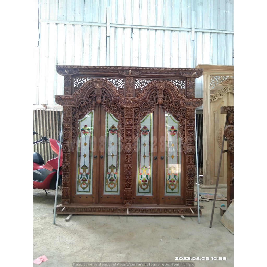 Jendela Gebyok Ukir kaca Grafir Kayu Jati