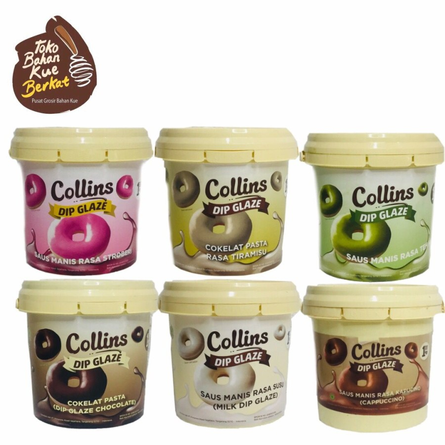 

COLLINS DIP GLAZE KEMASAN 1 KG / TOPPING DONAT ROTI ALL VARIAN/ CTN