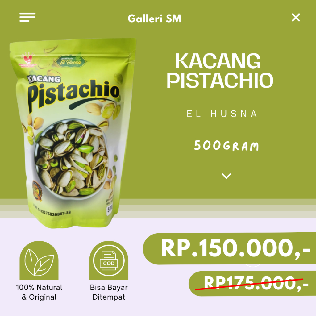 

Kacang Pistachio 500gr Oleh Oleh Haji Umrah Pistacio Panggang Original