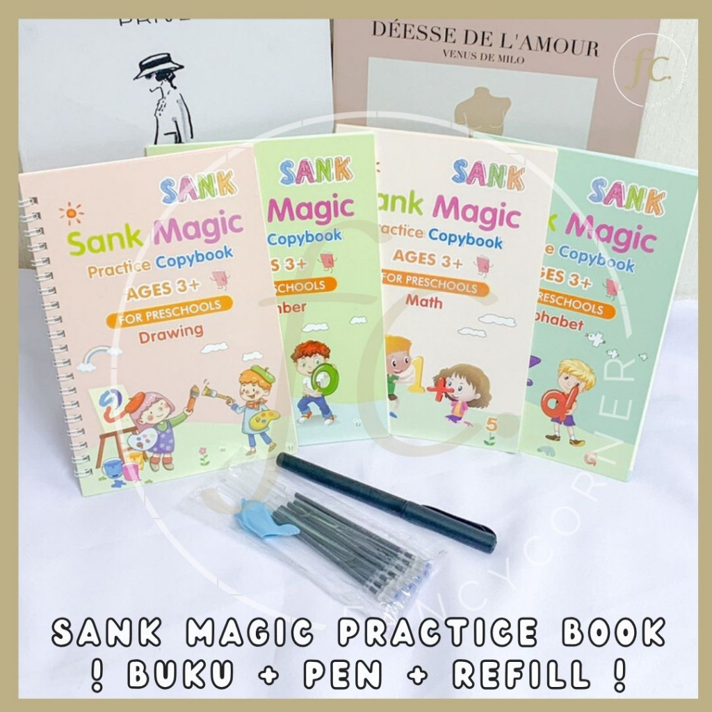 

Paket Lengkap Buku Ajaib Belajar Menulis Anak / Latihan Menghitung Menggambar Tulis Huruf Angka / Sank Reusable Magic Practice Writing Book / 1 Set isi 4 Buku + Magic Pen + Refill + Pen Grip / Pelindung Jari Grosir Ready COD