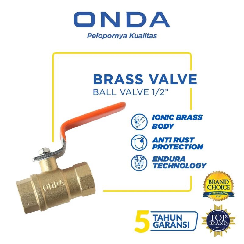 Ball Valve 1/2 inch Kuningan Onda Stop Kran 1/2" Onda