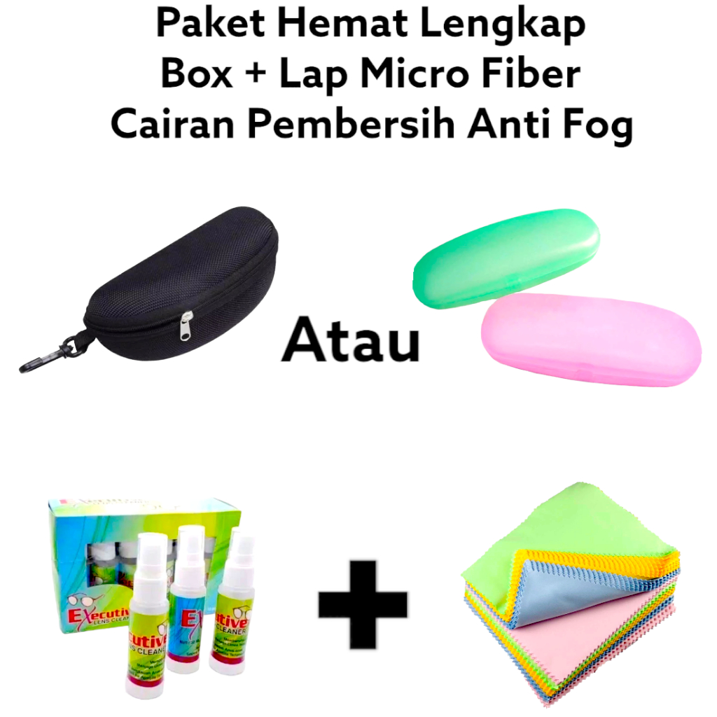 Box Kacamata Hardcase Besar Aesthetic & Lap Cairan Lensa Lengkap - Boks Kacamata - Lap Microfiber