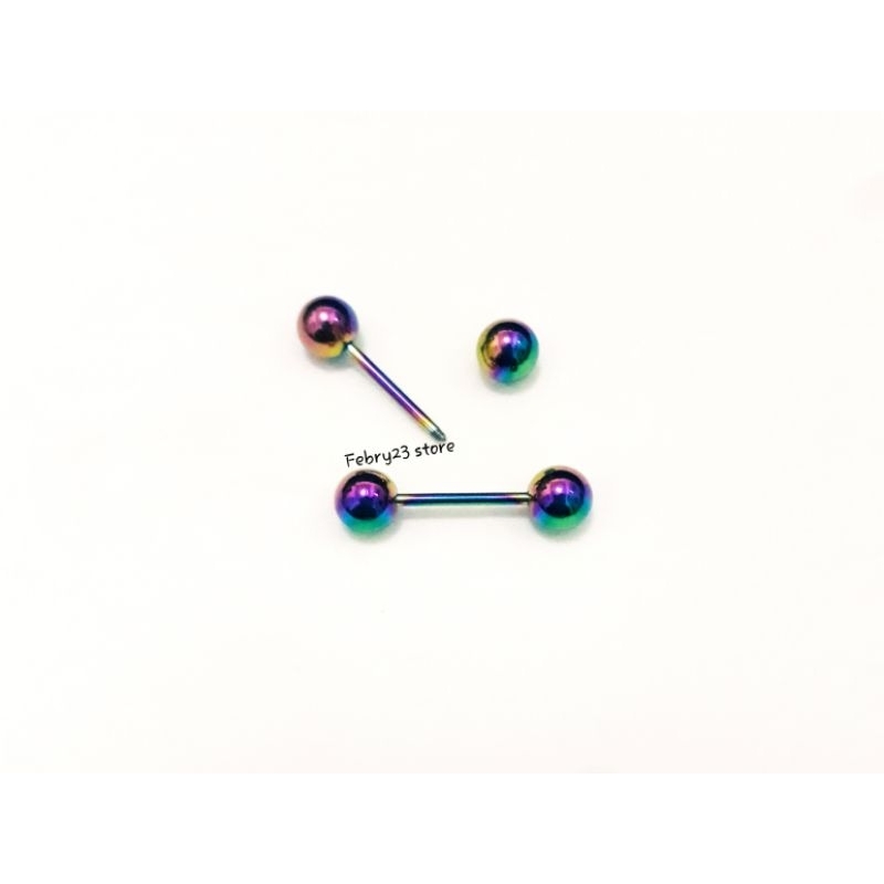 Ball 5mm Anting Piercing 1.5cm Tusuk Tindik Barbel Pelangi Titanium Pria & Wanita