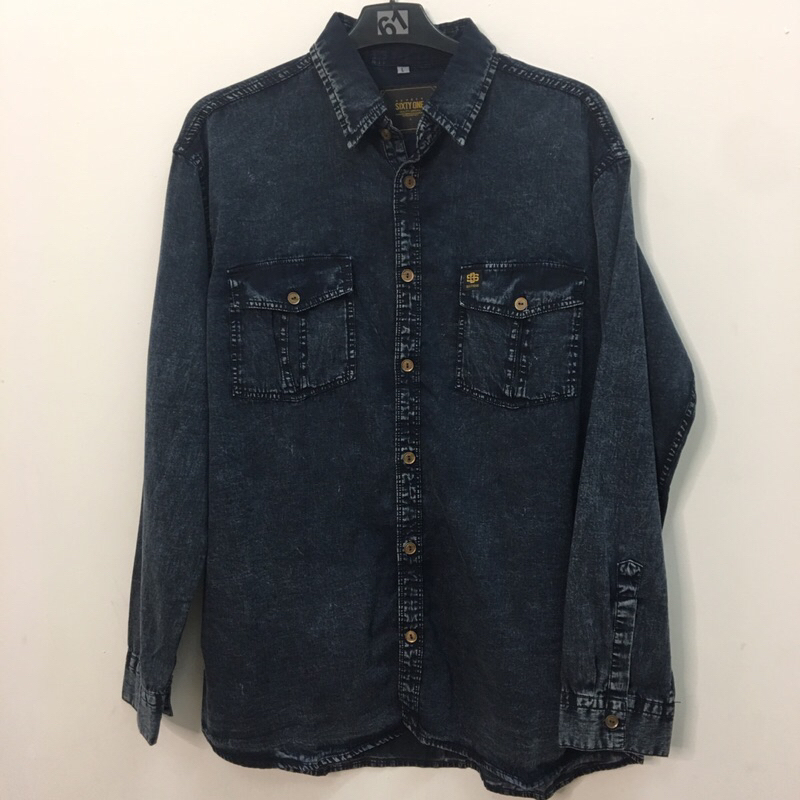 Number 61 Kemeja pria semi denim [live]