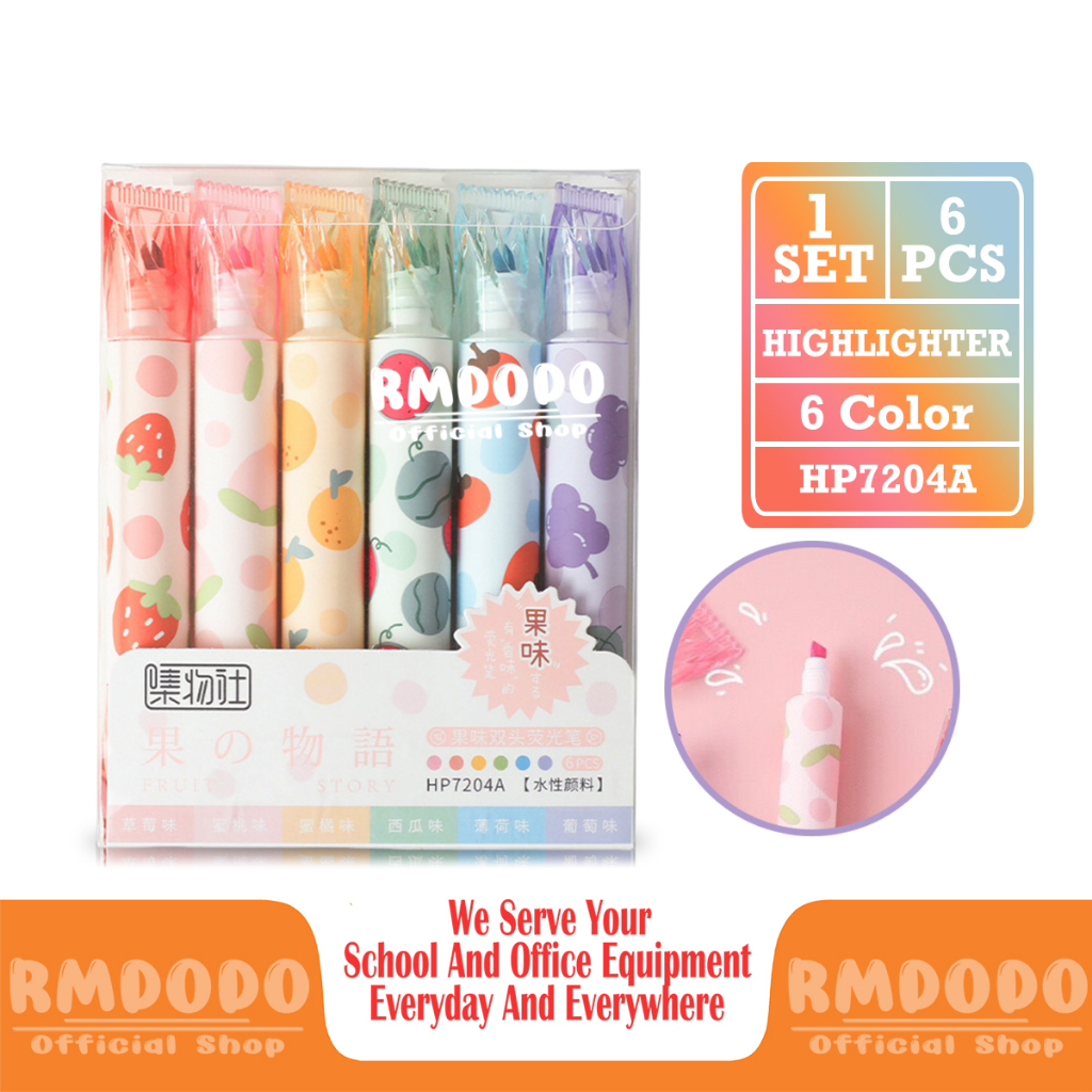 

Rmdodo - Stabilo 2 Sisi 6 Warna Terang [1 Set - 6 Pcs Stabilo] / Highlighter Twinpen Fruit HP7402A