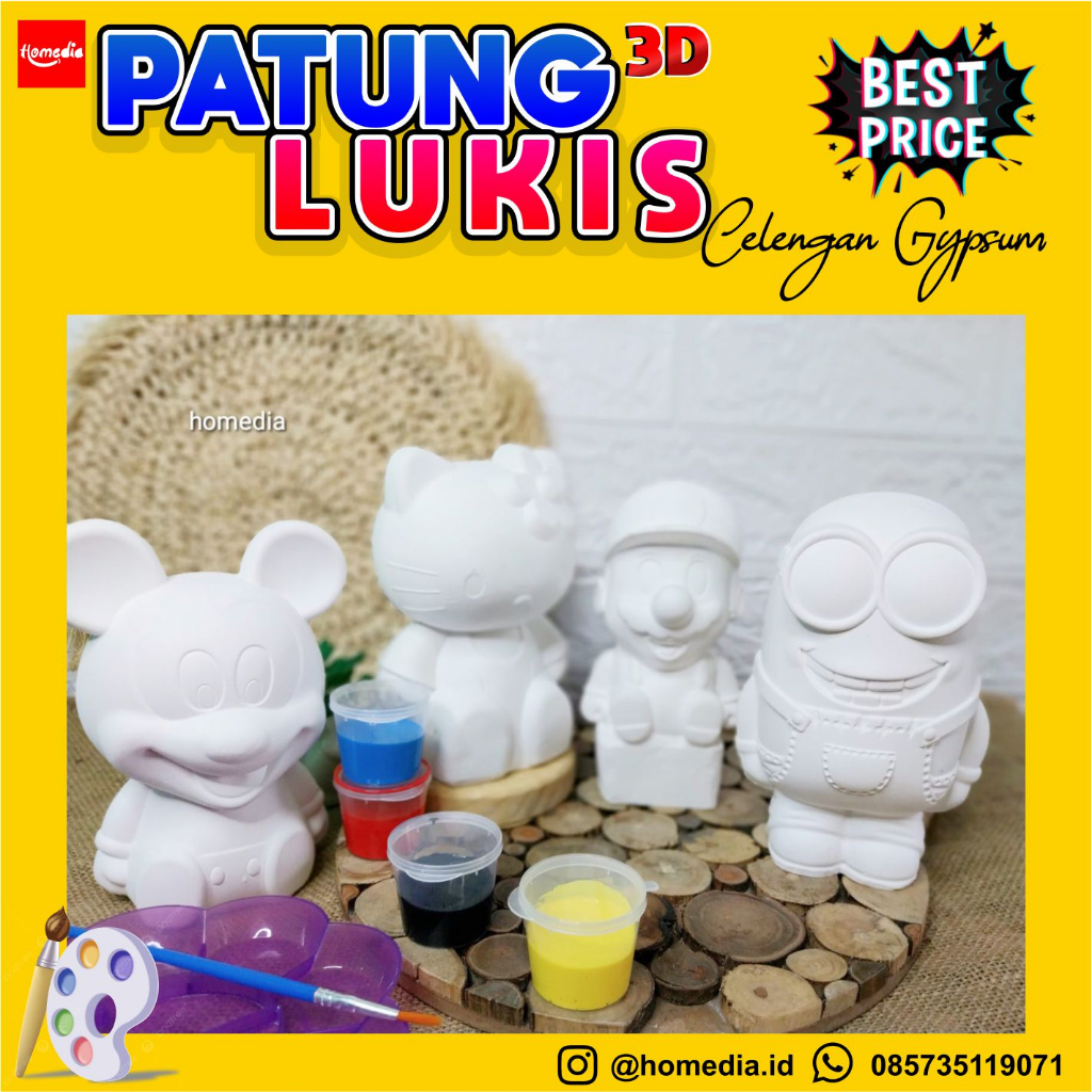 Patung Lukis Celengan Gypsum 3D Patung Gypsum Mewarnai Mainan Edukasi Paint Gypsum Souvenir Ulang Ta