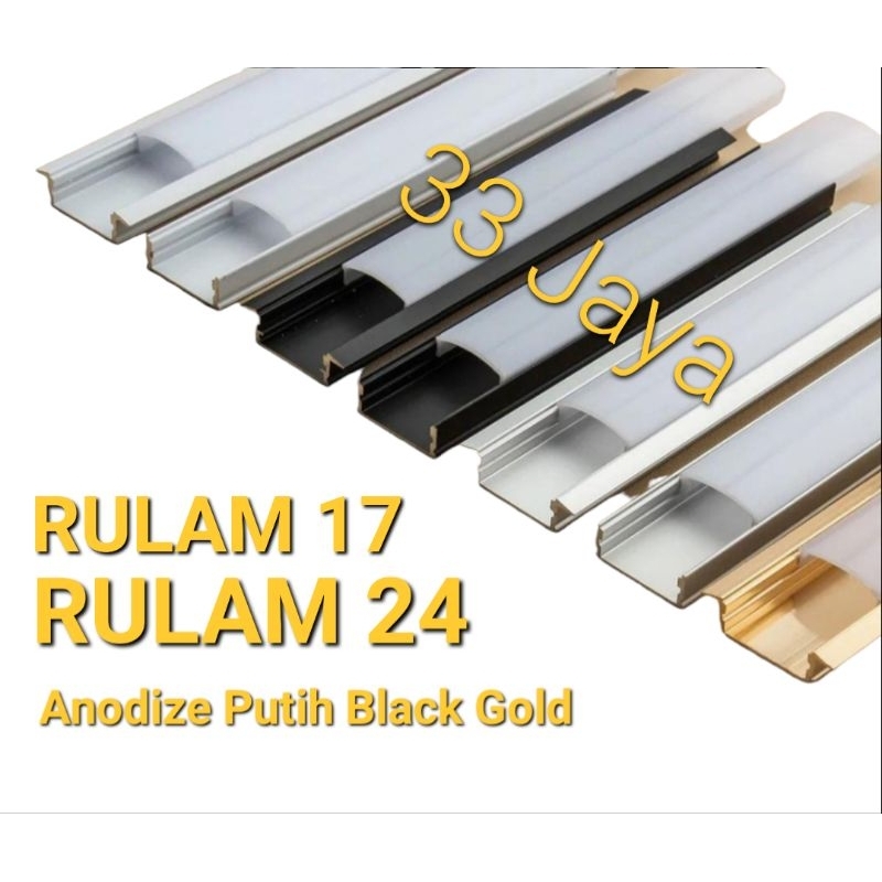 [NO MERK] Rumah Lampu LED Strip Rulam-17, Rulam-24, Rulam Sudut-1616 Almunium (Anodize Black Putih G
