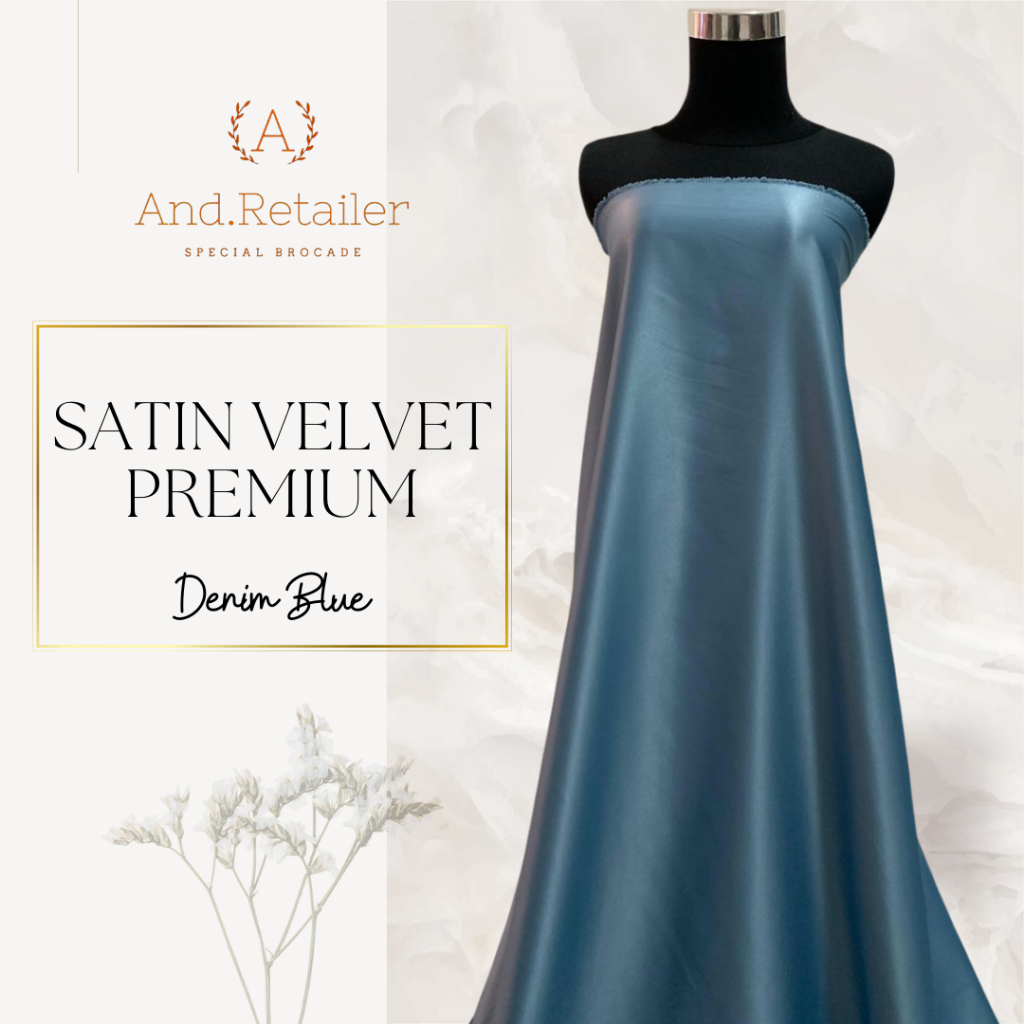 Bahan Kain Satin Velvet Polos Warna Blue Denim dan Dusty Blue
