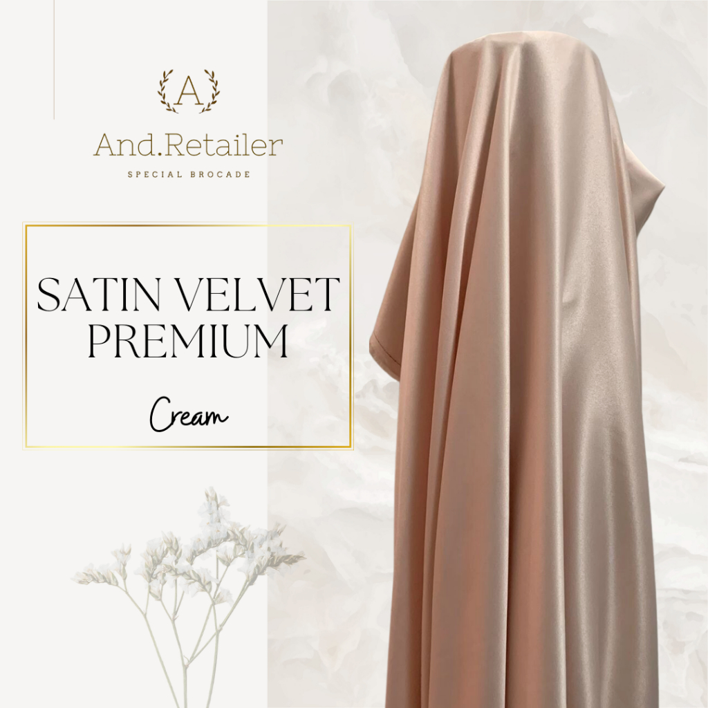 Kain Satin Velvet Premium Warna Cream Bahan Seragaman Bahan Furing Bisa untuk Background Backdrop Fo