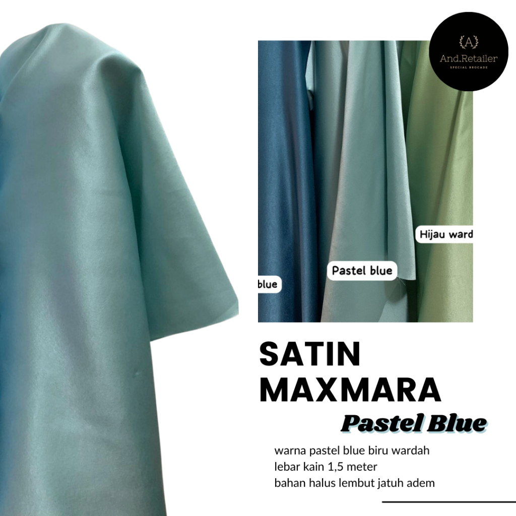 Kain Satin Maxxmaraa Pure Silk Original Warna Pastel Blue Biru Wardah