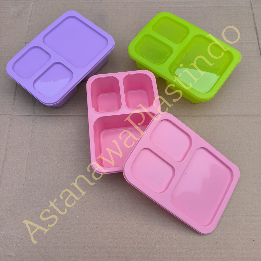 Lunchbox sekat 3 kotak bekal plastik wuyi tempat nasi wadah catering serbaguna