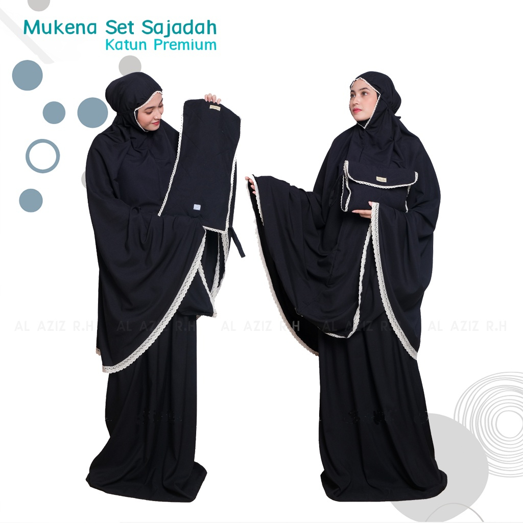 Mukena Warna Hitam Tas Set Sajadah Katun Premium Adem