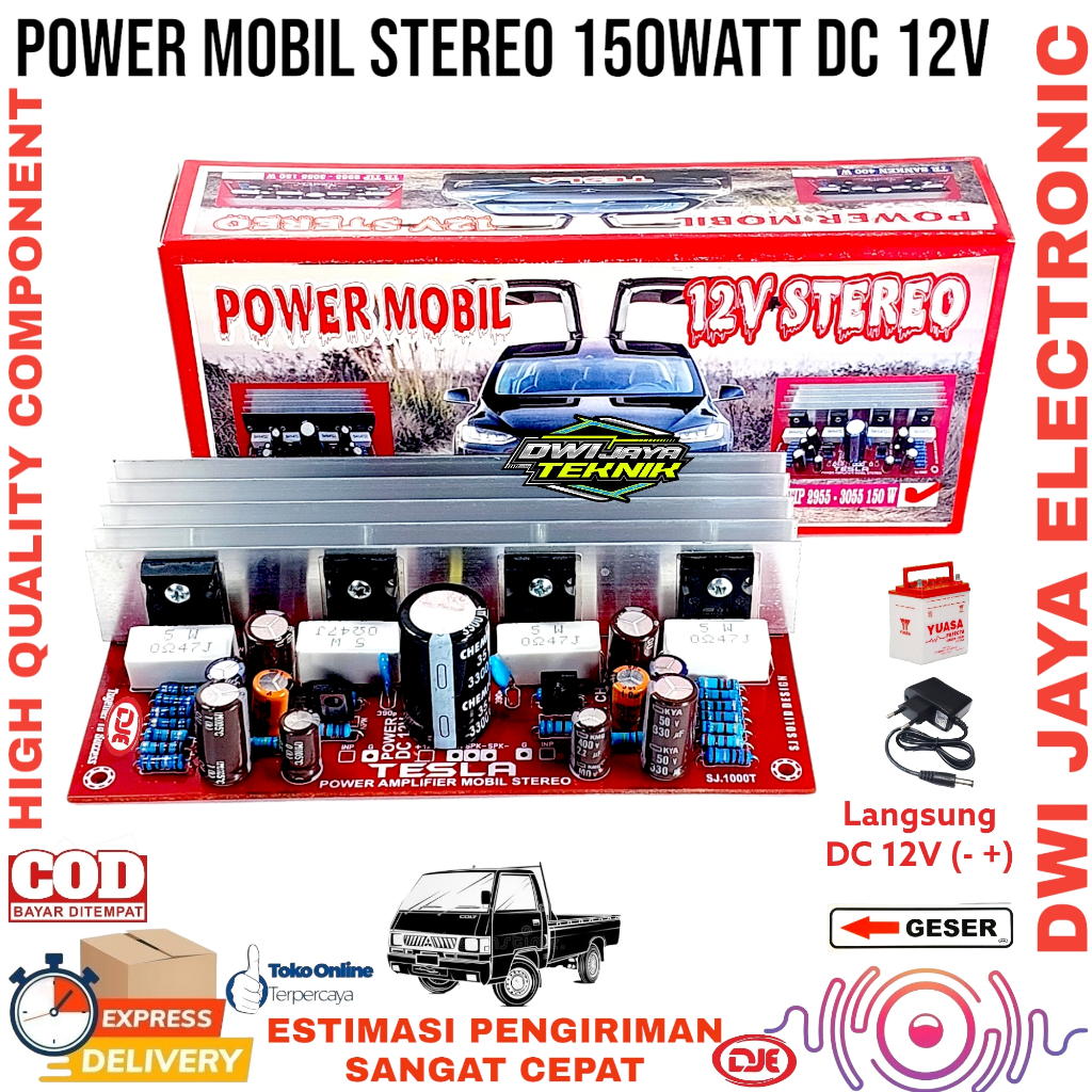 Kit Power Amplifier Mobil DC 12VOLT Stereo 150 watt Final Toshiba