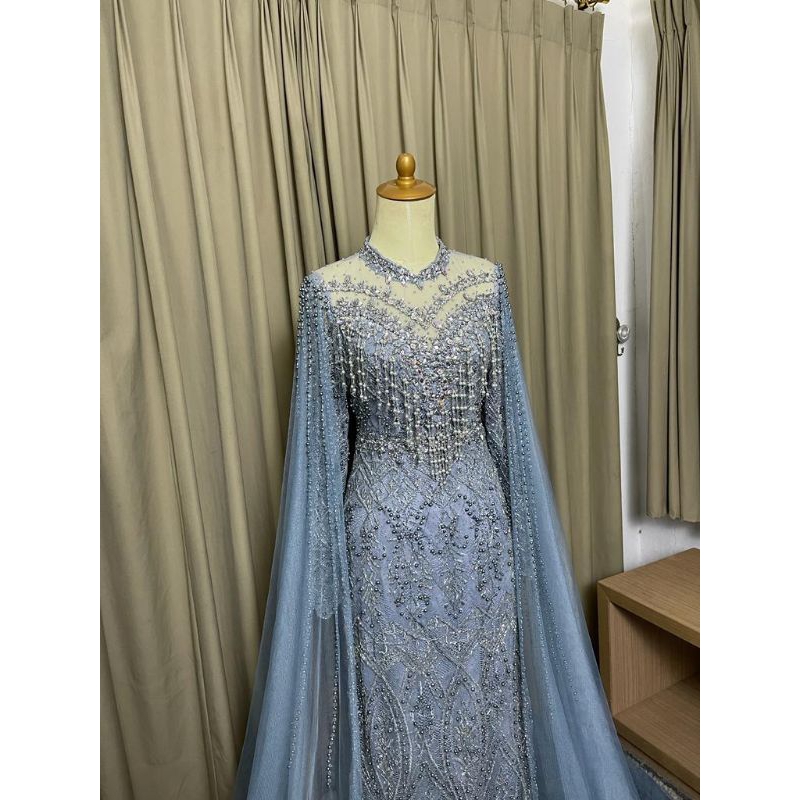 Gaun pengantin slim jubah Syahrini Payet Jepang premium