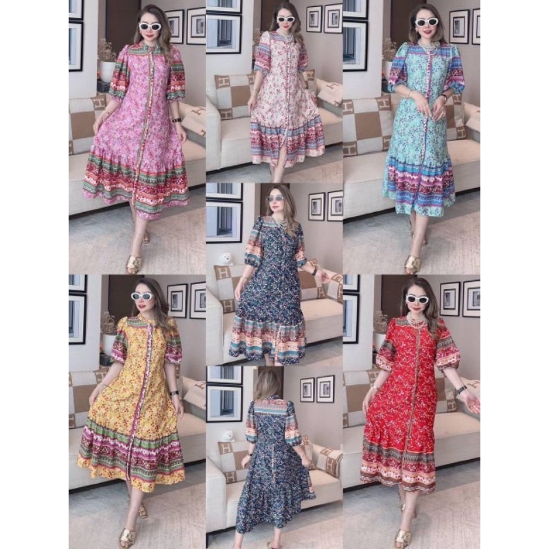 20313 Dress Babydoll Ruffle Lengan Balon Pendek import Bangkok Premium Thailand/ Dress Bangkok Viral