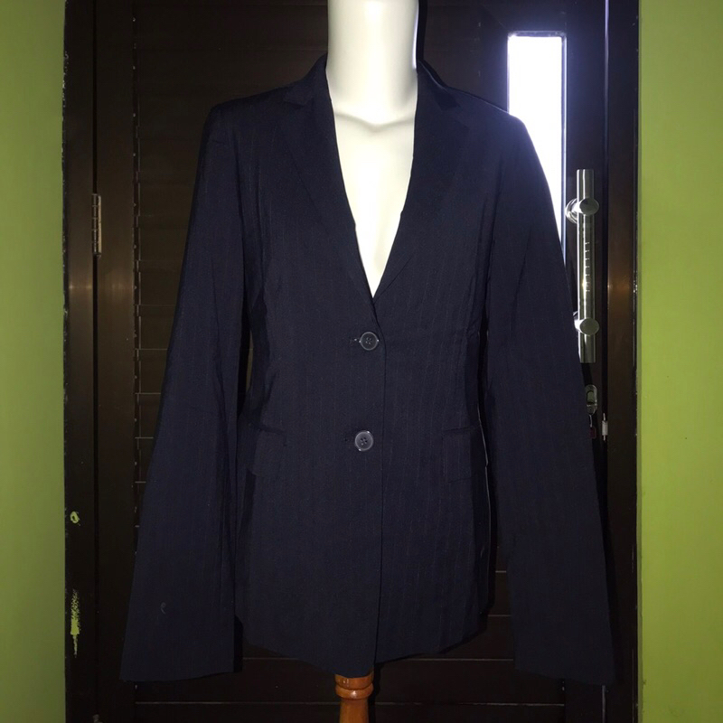 Blazer wanita motif garis navy