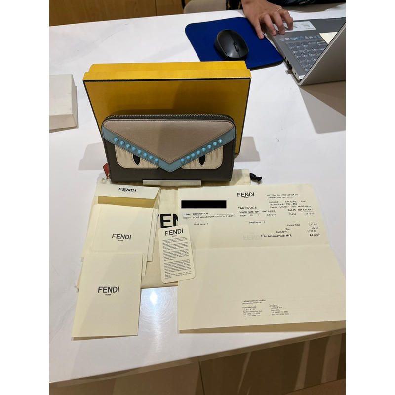 (Original 100%) Fendi Long Wallet Monster Calf Leather Preloved