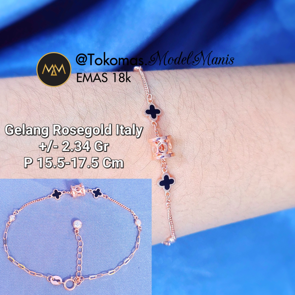 Gelang Italy Ring Clover Emas Italy Rosegold 750 kadar 18k