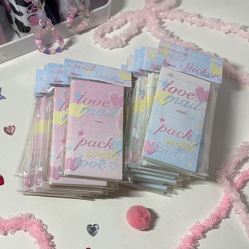 

(soyaw.space) seal sticker packing stiker resi cute blue and pink love mail 5 x 10 cm