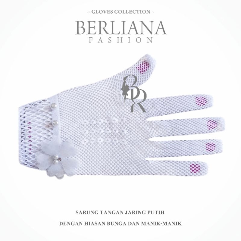 VICTORIAN GLOVES WITH FLOWER - SARUNG TANGAN JARING PUTIH