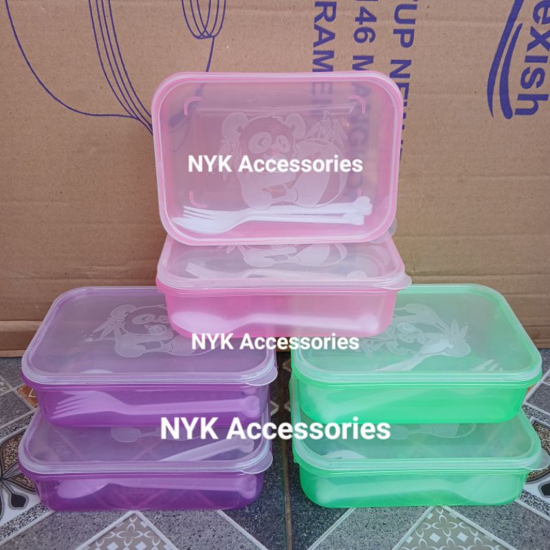 NYK Ompreng panda transparant tanpa sekat+Sendok Garpu/Ompreng plastik/Ompreng bekal anak