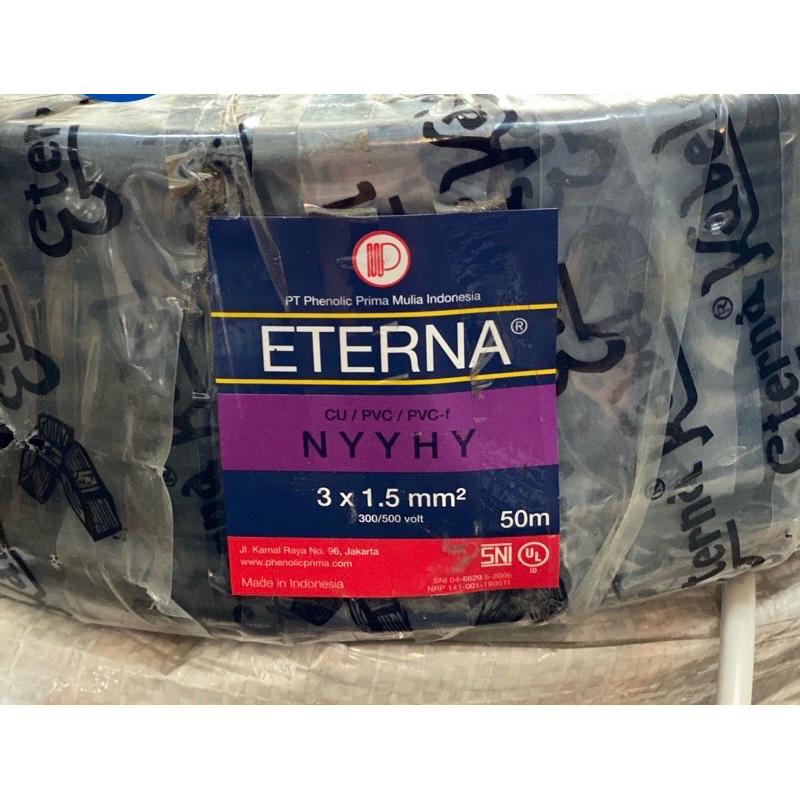 (SERABUT) Kabel Eterna NYYHYO 3x1,5mm Serabut Hitam Harga Permeter Kabel Serabut Hitam 3x1,5mm
