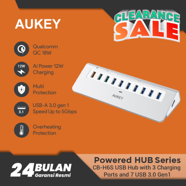 Jual Hub Aukey CB-H6S 3 Charging Ports  7 USB 3.0 - 500975 Berkualitas