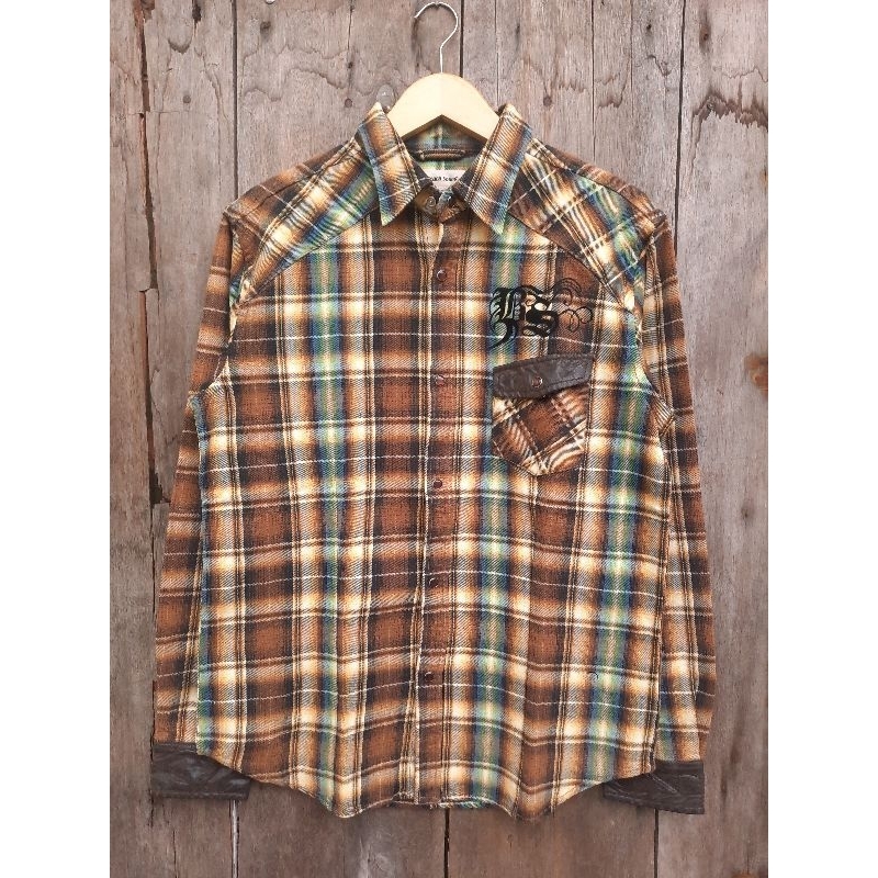 kemeja flanel western Heavyweight beach sound no iron heart momotaro