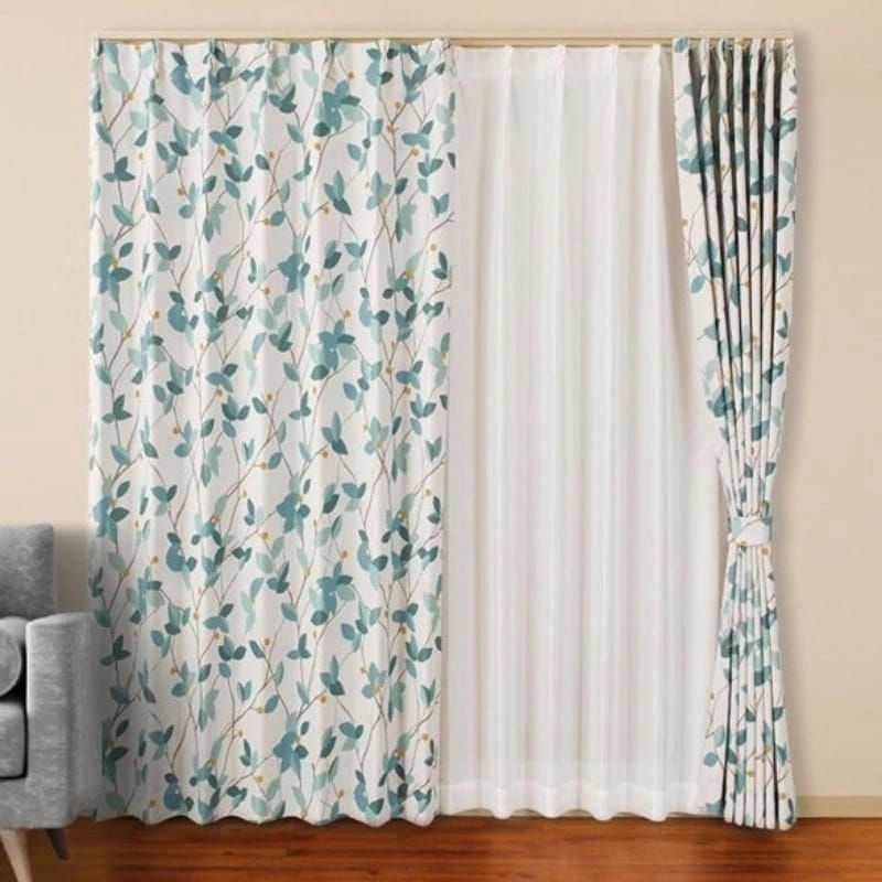 gorden jendela pintu minimalis plisket kawat s 7 lipatan motip daun coklat kangkung biru kangkung hi