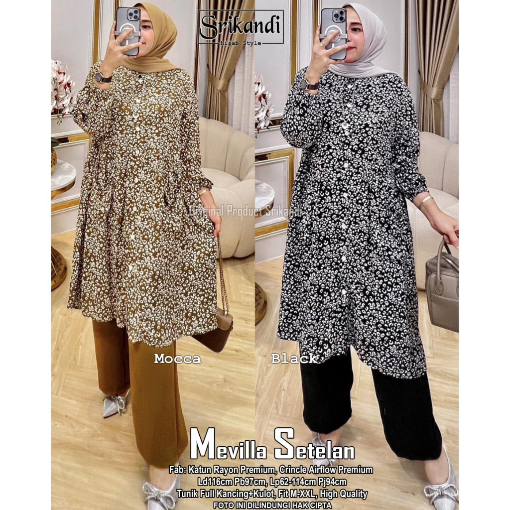 MEVILLA SETELAN KATUN RAYON MOTIF LEOPARD  ONESET TUNIK DAN CELANA KULOT JUMBO OVERSIZE  FIT M TO XX