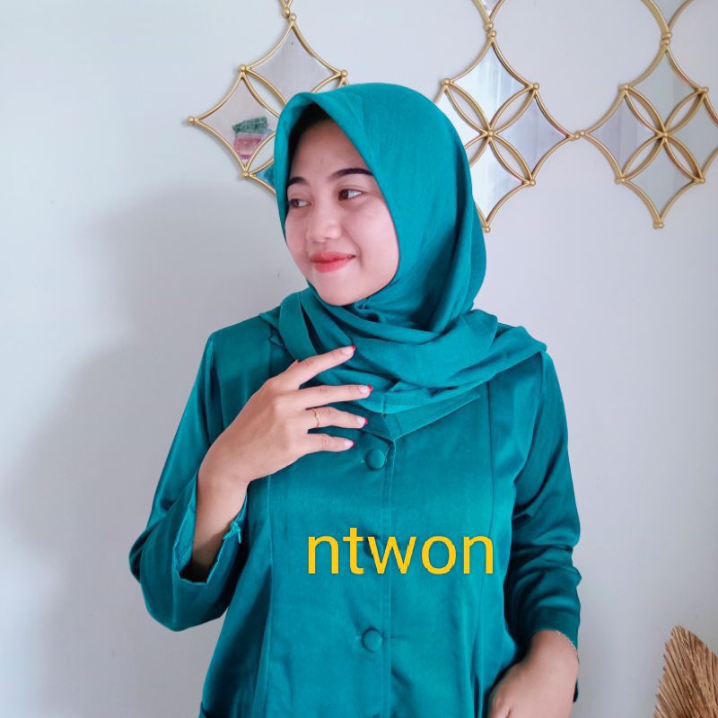 Kerudung segiempat PKK Nasional Biru Tosca Bordir Premium Poliester