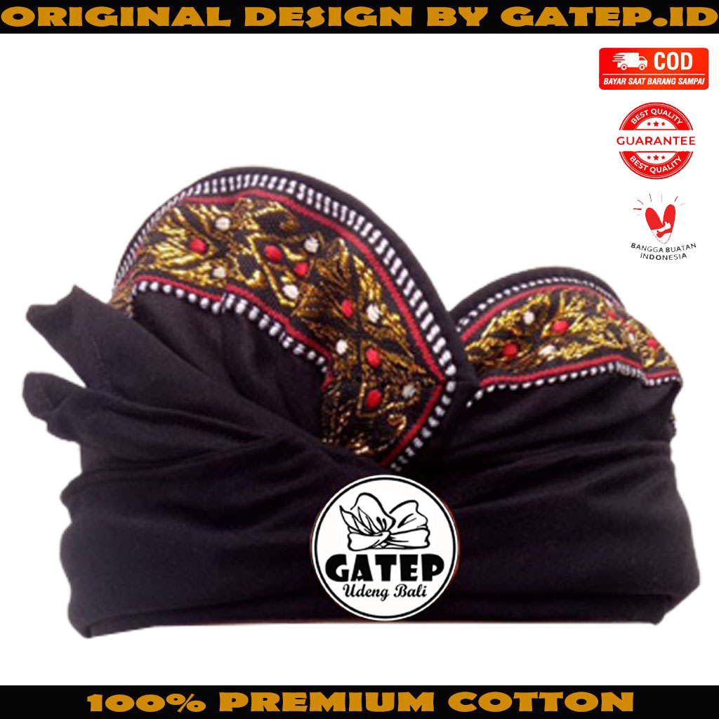 Udeng Bali Setengah Jadi Hitam Tepi Ukiran Bali Silver - Ikat Kepala Bali - Blangkon Bali Udeng